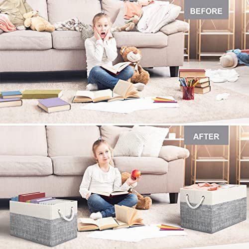 Fab totes Storage Bins 8-Pack, Foldable Storage Baskets for Organizing Toys, Books, Shelves, Closet, Large Storage Box with Rope Handles, Sturdy Organizer Bins, White & Grey - Image 6