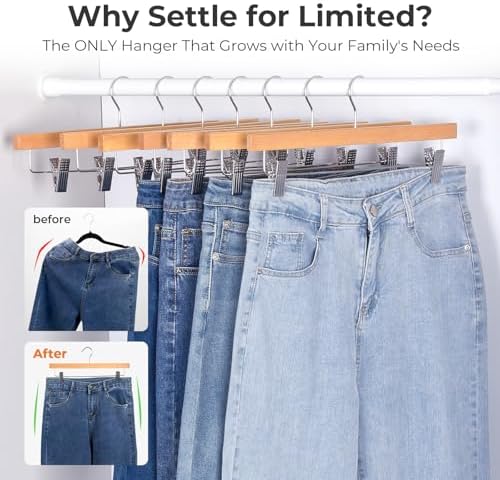 HOUSE DAY Wooden Pants Hangers with Clips, 100 Pack Skirt Hangers, Natural - Image 3