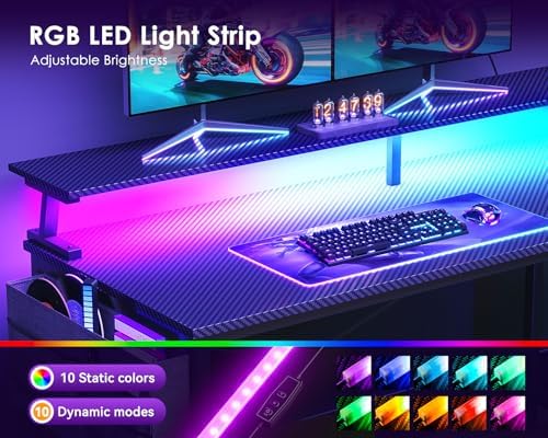 ODK 58 Inch L Shaped Gaming Desk with LED Lights, Power Outlets, Black - Image 5