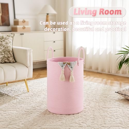 Artfeel Laundry Basket,Woven Cotton Rope Laundry Hamper,100L for Decorative Storage of Dirty Clothes,Toys and Blankets in Bathroom,Baby Room and Living Room - Image 2