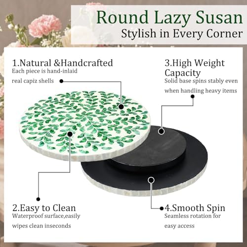 Reallnaive Mother of Pearl Lazy Susan, Round, Green Grass - Image 2
