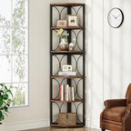 Tribesigns 67 inch Tall Corner Shelf, 6 Tier Rustic Corner Bookshelf Bookcase Storage Rack Standing Shelving Unit for Living Room, Small Space by Tribesigns