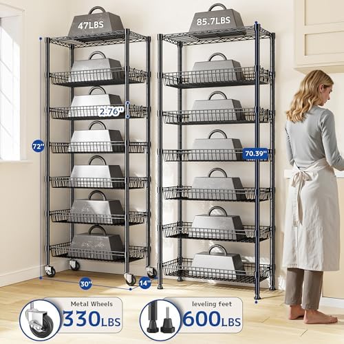 DurayLoly 7-Tier Wire Shelving Unit with Basket Shelf & Wheels - Image 3