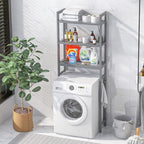 GIANTEX Over The Toilet Storage Shelf, 3-Tier Freestanding Space Saver Above Toilet Shelves with 3 Hooks & Adjustable Bottom Bar, Over Toilet Bathroom Organizer for Restroom, Laundry (Gray) - Image 3