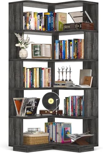 Armocity Corner Book Shelf, 6-Shelf L Shaped Corner Bookshelf with Baffle by Armocity
