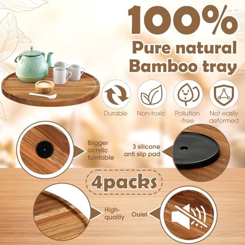 Kigley 4pcs Acacia Wood Lazy Susan Organizers Turntable for Cabinet, 12 Inch - Image 5