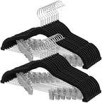 SONGMICS HOME Velvet Pants Hangers with Adjustable Clips, Non-Slip Space-Saving Clothes Hangers, 20 Pack, Shoulder Notches for Skirts, Black by SONGMICSHOME