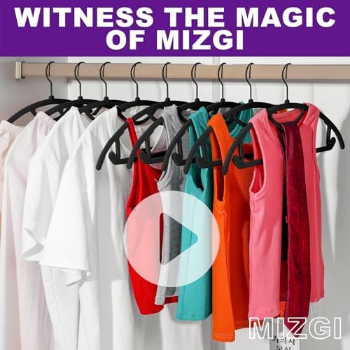MIZGI Premium Velvet Hangers 50-Pack,No Shoulder Bump Hangers W/Tie Bar Ultra Thin Space Saving Non Slip Hanger Heavy Duty Felt Rounded Clothes Hanger for Sweaters,Coat,Jackets,Pants,Shirts - Image 6