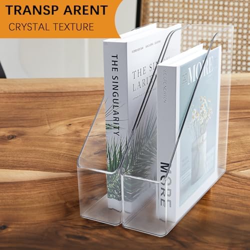 Magazine Holder, 2 Pack Acrylic Magazine File Holder,A4 Vertical File Organizer with Handle for Desk,Clear Document Rack File Folder Storage Bin - Image 3