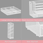 Desk Organizer with 5 Tier File Holder and Sliding Drawer Pen Holder White - Image 4