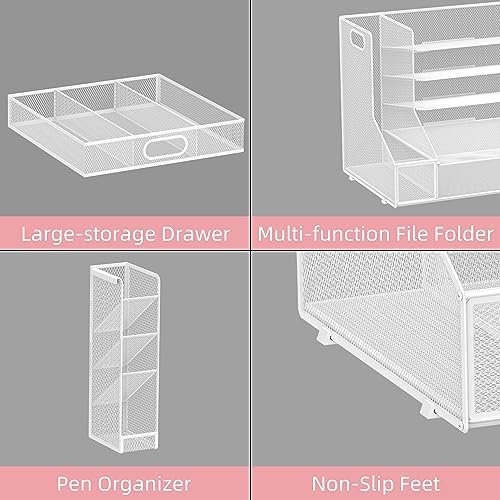Desk Organizer with 5 Tier File Holder and Sliding Drawer Pen Holder White - Image 4