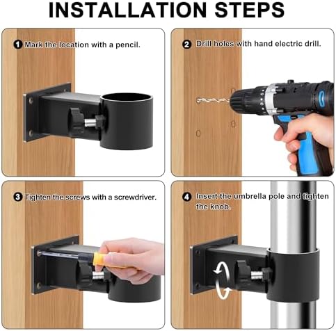 Patio Umbrella Holder Heavy Duty Adjustable Metal Umbrella Clamp Stand Mount Attaches to Railing, Outdoor Courtyard, Balcony, Boats,1sets (1 Base Pieces and 1 top Pieces,to Hold 1 Umbrellas) - Image 6