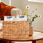 Magazines Holder Basket - Wicker Magazine Basket, Handwoven Magazine Holders for Bathroom,Home Magazine Storage Basket, Water Hyacinth Magazine Rack Organizer for Books, Newspapers, Narrow Rectangle - Image 4