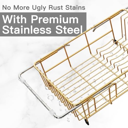 MAJALiS Gold Expandable Dish Drying Rack Over Sink with Extra Drainboard - Image 6