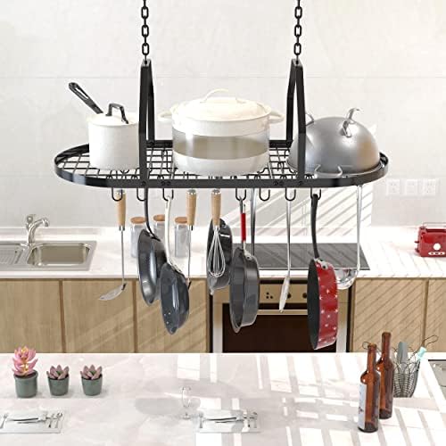 Ceiling Pot and Pan Rack, Kitchen Pot Organizer Storage Rack, Multi-Purpose Organizer for Home, Restaurant, and Kitchen Cookware with 20 Removable Hooks (Black) - Image 2