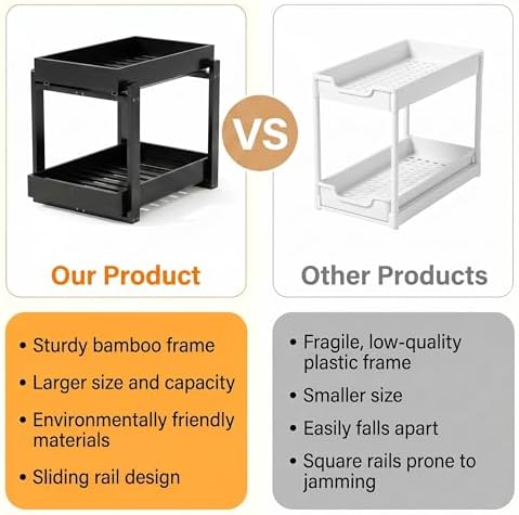 Bamboo Under Sink Storage 2 Tier Pull Out Cabinet Organizer - Image 4