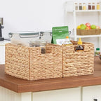 Vagusicc Wicker Storage Basket, Set of 2 Hand-Woven Storage Baskets for Organizing, Small Wicker Basket for Toilet Paper, Foldable Large Cube Storage Organizer Basket Bins for Shelves (Water Hyacinth) - Image 6