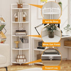 FATORRI Tall Corner Shelf, 5 Tier Modern Corner Bookshelf Stand, Wood and Metal Corner Plant Bookcase for Living Room, Home Office (White Oak) - Image 5