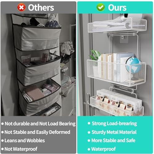 HapiRm Over Door Organizer Storage - Separable Door Organizer Hanging with 6 Metal Large Capacity Baskets for Bathroom Bedroom Kitchen Pantry Closet (White) - Image 5