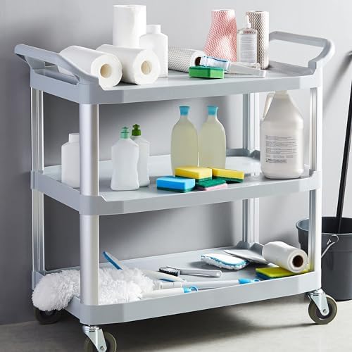 Amazon Basics 3-Tier Rolling Utility Cart with Wheels, Commercial Grade, Storage Cart with 400 lbs Loading Capacity, Portable Mobile Shelving, Gray - Image 6