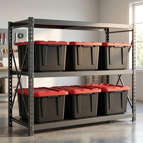 CLMSTE6 Pack Large Storage Bins with Snap Lids, 27 Gallon Black and Red Totes for Garage & Basement, Stackable Heavy Duty Plastic Containers for Home Organization - Image 4