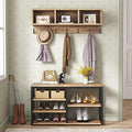 Tribesigns Coat Rack Set, Hall Tree, Industrial Shoe Bench, 3 Storage Cubbies, 7 Hooks for Entryway, Hallway, 5-in-1Design, Vintage Oak by Tribesigns