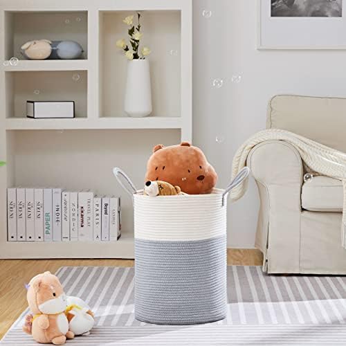 VIPOSCO 58L Tall Woven Laundry Basket Hamper, Grey White - Image 2