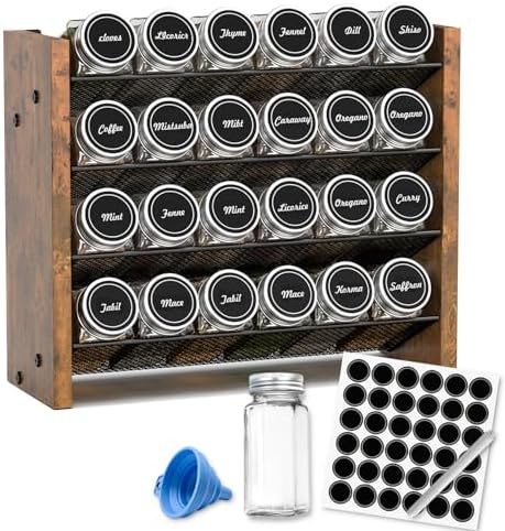 Spice Rack Organizer with 24 Glass Jars, for Cabinet Wall Mount Countertop by NESAPTO