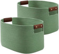 ECDYQXVU 15x10x9" Woven Cotton Rope Storage Basket, Leather Handles 2 Pack by ECDYQXVU