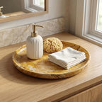 YKAJO Honey Bronze Round Marble Tray, 10" Deep Catchall Vanity Organizer - Image 2