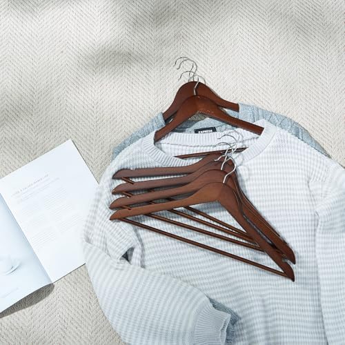 Solid Wooden Hangers 20 Pack, Wood Suit Hangers with Extra Smooth Finish, Precisely Cut Notches and Chrome Swivel Hook, Wooden Clothes Hangers for Shirt Coat Jacket Dress - Image 2