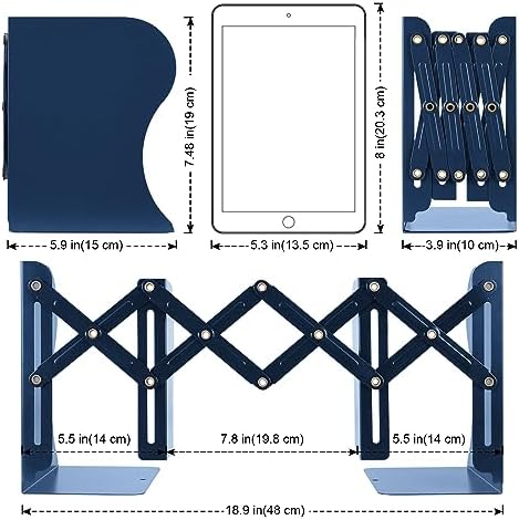 2 Pack Adjustable Metal Book Ends for Heavy Books, Extends Up to 19", Blue - Image 2