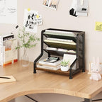 SWTYMIKI Paper Organizer, Mesh and Wood Desk Office Organizer, Office Organization and Binder Storage for Workspace, Home, School, Espresso - Image 5