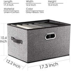 PRANDOM Larger Collapsible Storage Bins for Closet [3-pack] Decorative Linen Fabric Storage Baskets Cubes with Leather/Metal Handles for Living Room Cloth Grey and Black Trim (17.3x12.2x10.4 Inch) - Image 6