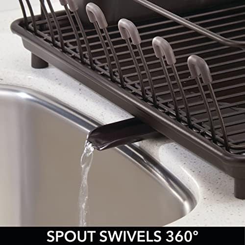 mDesign Alloy Steel Sink Dish Drying Rack Holder with Plastic Swivel Spout Drainboard Tray - Dish Rack/Dish Drainer Storage Organizer for Kitchen Counter - Concerto Collection, Bronze - Image 5