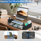 AUPSEN Wood Desk Organizers and Accessories, 2-Tier Computer Monitor Stand Riser with Drawer, Pen Storage & Phone Holder, Office Desk Accessories, Workspace Desktop Organization for Office Supplies（Brown） - Image 4