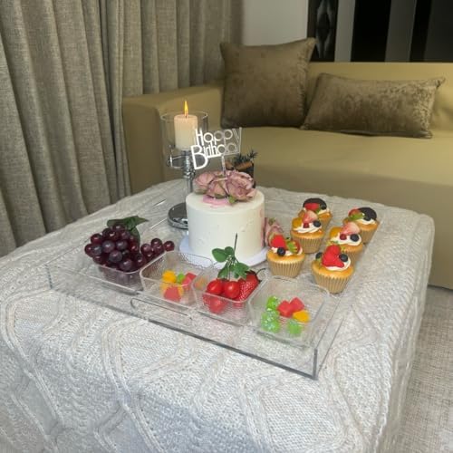 Clear Acrylic Ottoman Tray with Cutout Handles 20x20 Inch Over Sized Serving Tray, Organizer Rubber Boot Tray Decorative for Living Room Bedroom,Bathroom and Entryway Kitchen Tabletop - Image 3