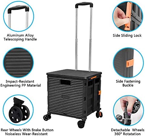 FELICON SELORSS Foldable Utility Cart Folding Portable Rolling Crate-Black - Image 2