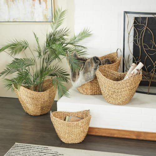Deco 79 Seagrass Handmade Decorative and Functional Storage Basket Woven Curved Basket Organizer with Silver Metal Handles, Set of 4 Basket for Storage 14", 16", 19", 21"W, Brown - Image 3