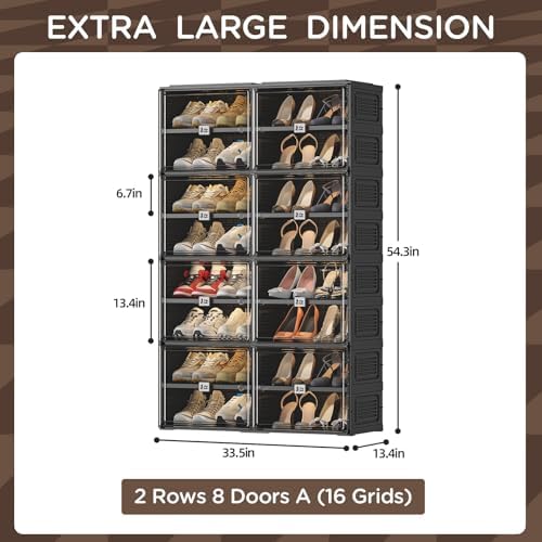 Vipbox Black Shoe Rack Organizer Cabinet for Closet Entryway,Clear Shoe Storage Boxes Stackable Sneaker Storage with Door Easy Assembly Shoe Cabinet with Lids Large 8 Tiers 32 Pairs - Image 3