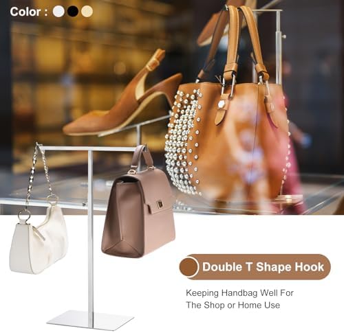 uxcell Purse Display Stand T Shaped Metal Adjustable Handbag Rack Double Hook Holder Necklace Organizer for Home Boutique Store - Gold - Image 5