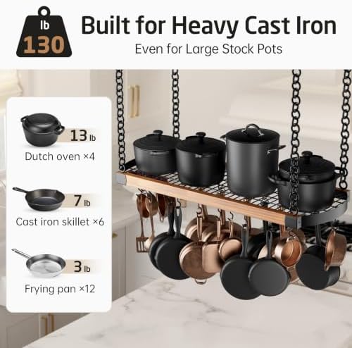 KES 48 Inch Large Hanging Pot Rack Ceiling Mount with 130lb High-Capacity - Image 4