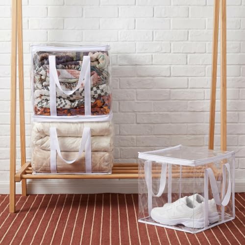 8 Pack Clear Zippered Storage Bags with Handles, 12x12x12 Inch Heavy Duty Moving Tote – Durable Plastic Storage Bins for Clothes, Linens, Shoes, Sheets, and Closet Organizer - Image 7