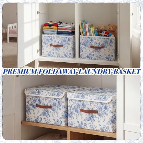 2 Pack Blue Floral Storage Bin with Lids, 15x10x10 Inch - Image 2