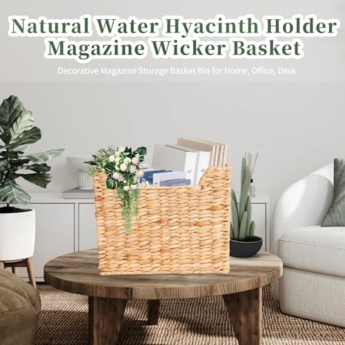 Magazines Holders, Handwoven Magazine Basket for Bathroom, Water Hyacinth Wicker Magazine Rack for Books, Files, Newspapers, Rectangular, 14.2 x 11.4 x 6.7 inch - Image 7