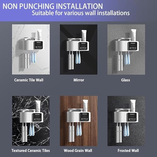Smart Toothbrush Holders for Bathrooms,Electric Toothbrush Holders with Solar Charging,Toothbrush Holder Wall Mounted with 2 Cups and 4 Brush Slots (White) - Image 5