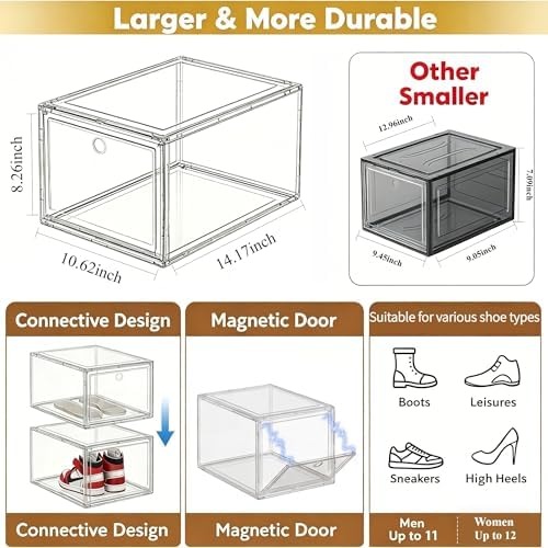 Clear Shoe Storage Boxes 9 Pack, Stackable Bins with Magnetic Doors - Image 5