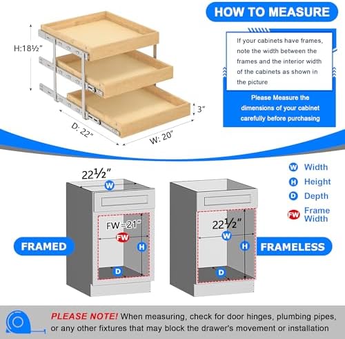 WelFurGeer 3-Tier Pull Out Cabinet Organizer with Soft Close, Heavy-Duty Pull Out Drawers for Cabinets, Slide Out Shelf for Kitchen, Pantry, Bathroom & Under Sink, Solid Birch Wood - Image 5