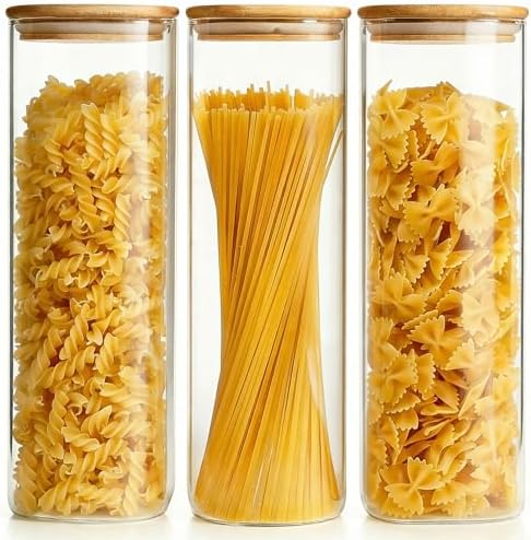 79oz Tall Glass Pasta Storage Containers with Airtight Bamboo Lids, 3 Pack by HomArtist