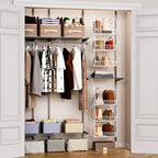 X-cosrack 3 Tier Foldable Closet Organizer, Clothes Shelves with 5 S Hooks, Wall Mount&Cabinet Wire Storage Basket Bins, for Clothing Sweaters Shoes Handbags Clutches Accessories-White Patent Design - Image 6